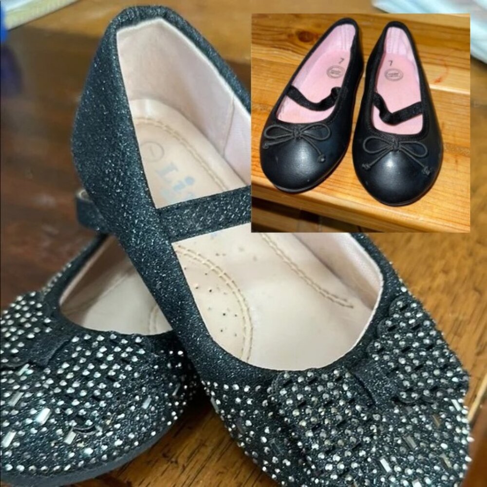 Black Kids Ballet Flats 2PAIRS Size 7 LIKE NEW